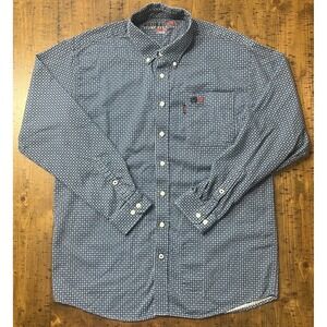 Cinch WRX FR Shirt Mens Large Blue Geometric CAT 2 Flame Resistant Long Sleeve